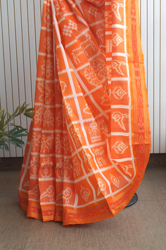 Nabakothi Khandua Pure Silk Saree- Shot Orange