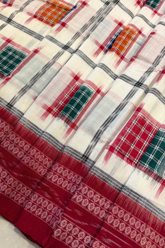 Exclusive Sambalpuri Pure Cotton Saree - White
