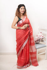 Load image into Gallery viewer, Pure Linen Saree- Red
