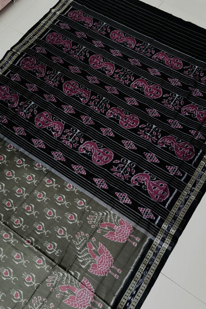 Odisha Ikkat Khandua Cotton Saree-  Olive Green