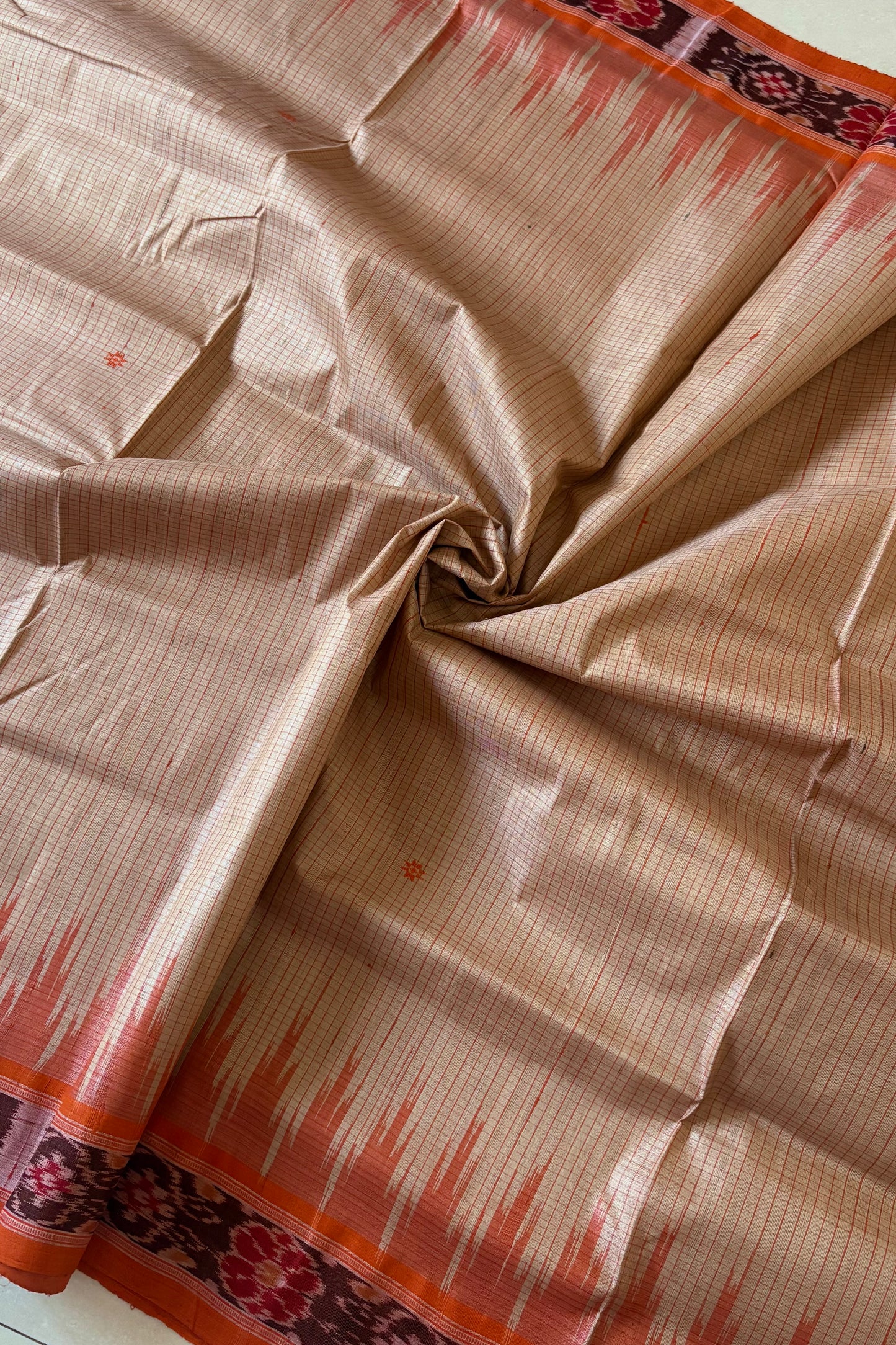 Nuapatna Ikkat Tussar (Matha) Silk Saree: Beige