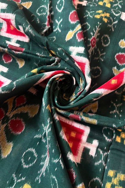 Sambalpuri Pure Cotton Saree - Bottle Green