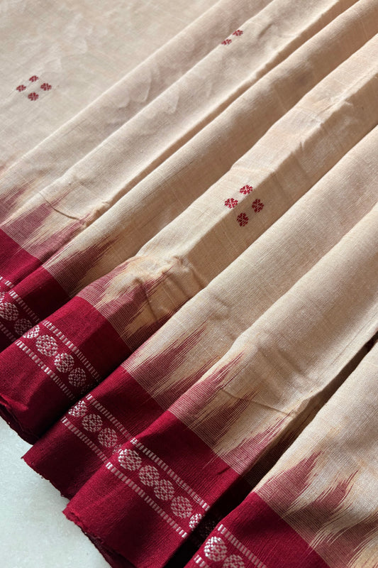 Ek Phulia Cotton Saree - Beige & Maroon