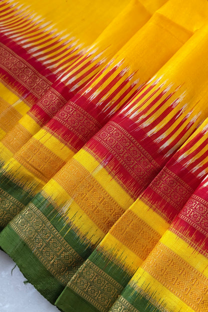 Exclusive Kathifera Odisha Ikkat Khandua Silk Saree - Yellow