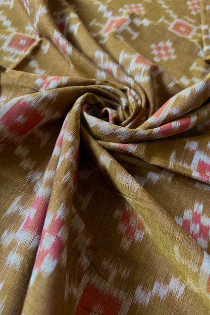 Exclusive Odisha Ikkat Khandua Cotton Saree - Olive Yellow