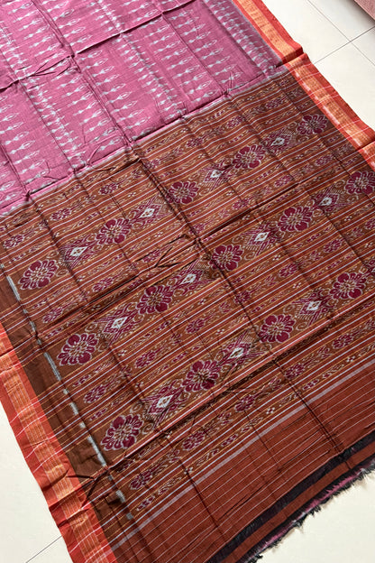 Odisha Ikkat Khandua Cotton Saree - Onion Pink