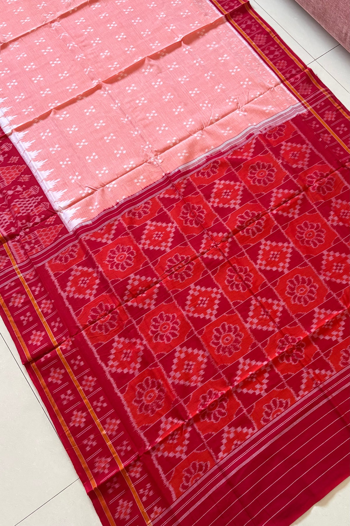 Odisha Ikkat Khandua Cotton Saree - Peach