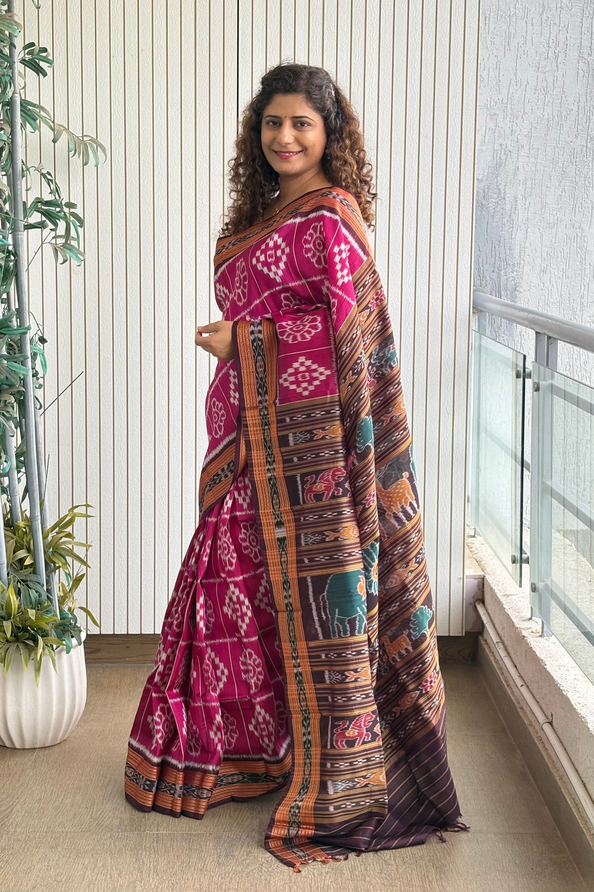 Exclusive Odisha Ikkat Nuapatna Silk Saree - Rani Pink