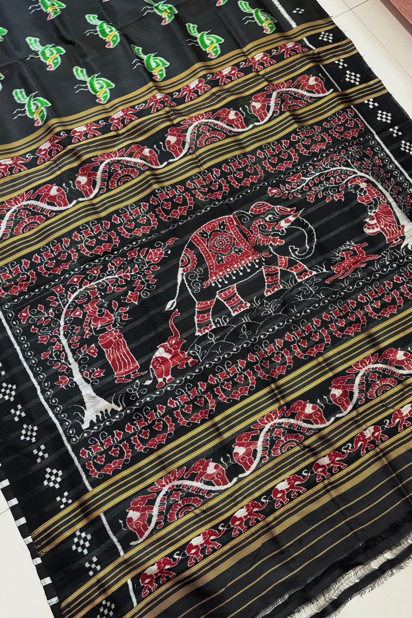 Exclusive Odisha Ikkat Pure Silk Saree- Black