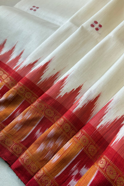 Pasapali Border Khandua Ikkat Silk Saree - Off White