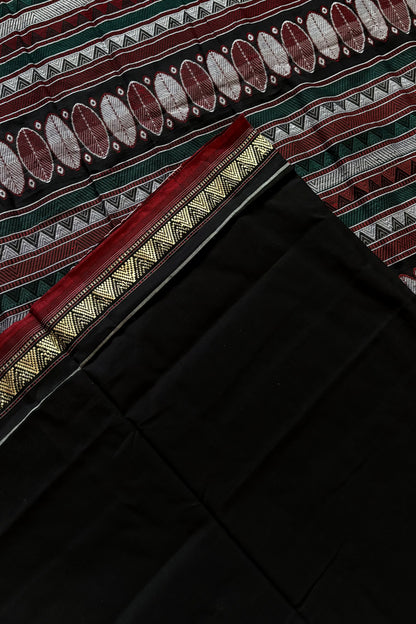 Sambalpuri Pure Cotton Dongariya Saree - Black