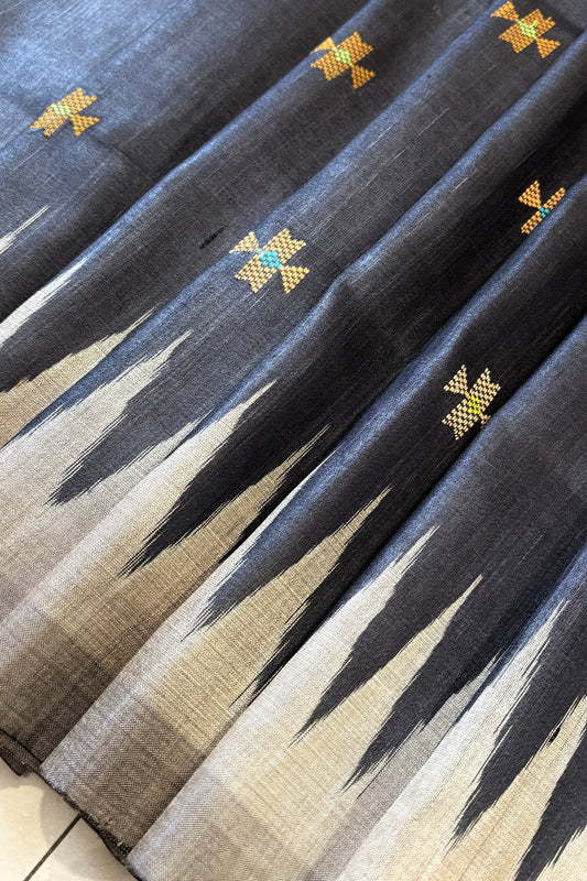 Gopalpur Tussar Silk Saree- Charcoal Black