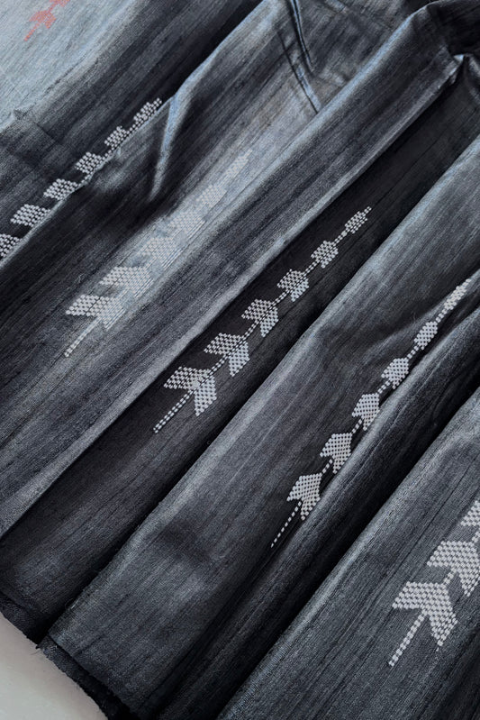 Gopalpur Tussar Silk Saree - Dark  Grey