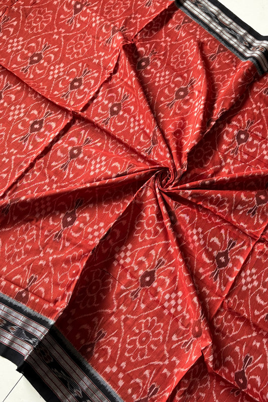 Odisha Ikkat Khandua Cotton Saree - Rust Brown