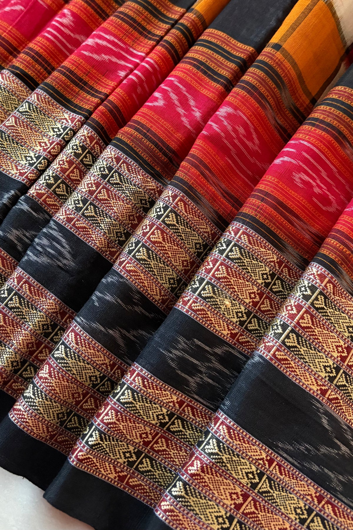 Sambalpuri Bichitrapuri Pure Cotton Saree: Black, Red & Orange