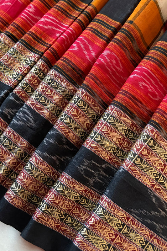 Sambalpuri Bichitrapuri Pure Cotton Saree: Black, Red & Orange