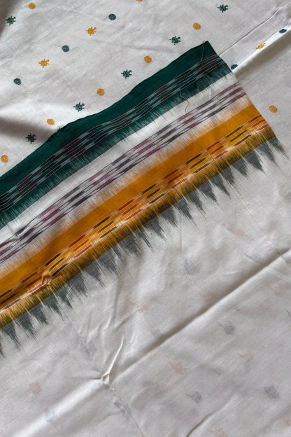Exclusive  Khandua Cotton Saree - White & Green