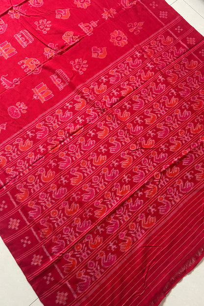 Odisha Ikkat Nabarangi Khandua Cotton Saree-Red