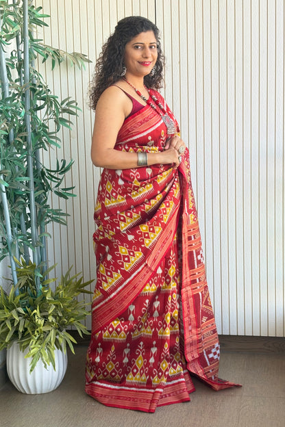 Exclusive Odisha Ikkat Pure Silk Saree- Deep Red