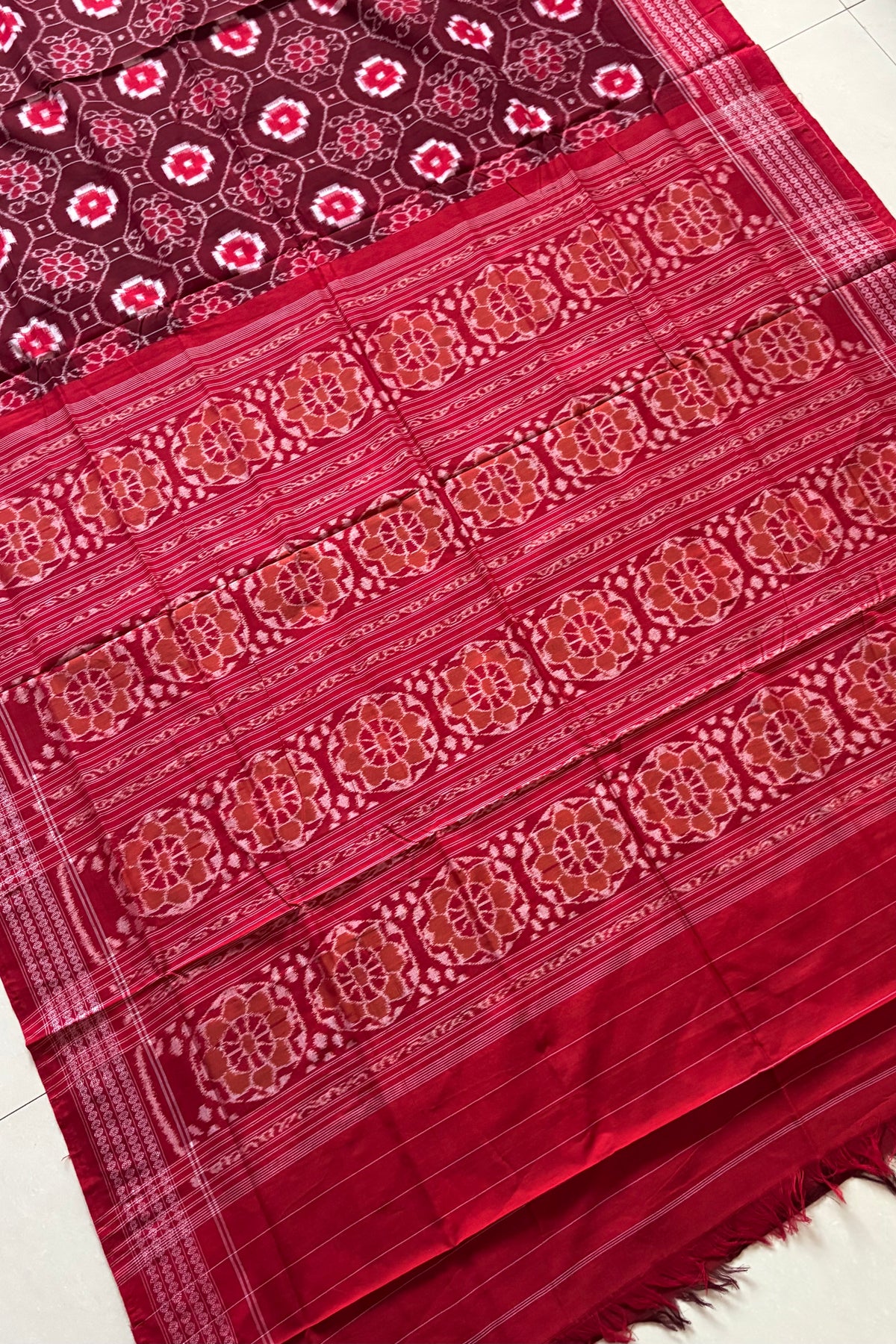 Sambalpuri Pure Cotton Saree - Maroon