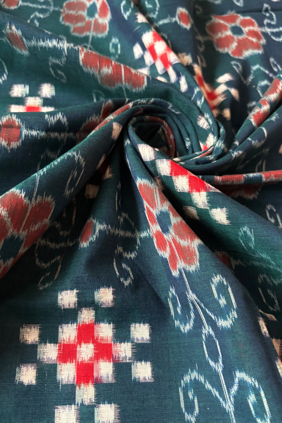 Sambalpuri Pure Cotton Saree - Deep Teal Green