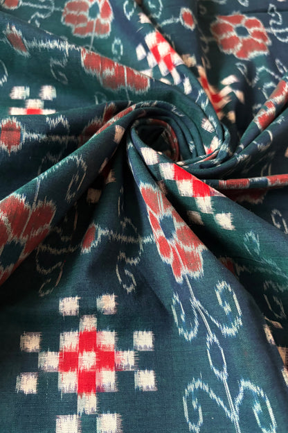 Sambalpuri Pure Cotton Saree - Deep Teal Green