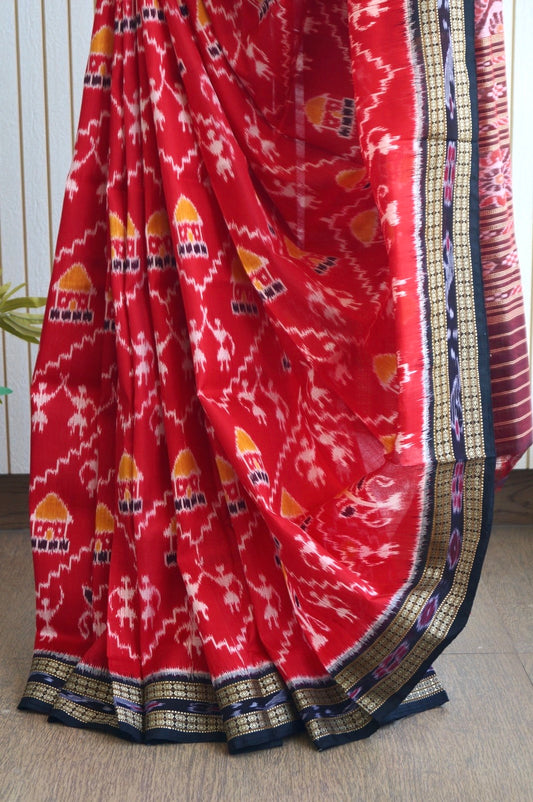 Odisha Ikkat Khandua Pure Silk Saree- Red