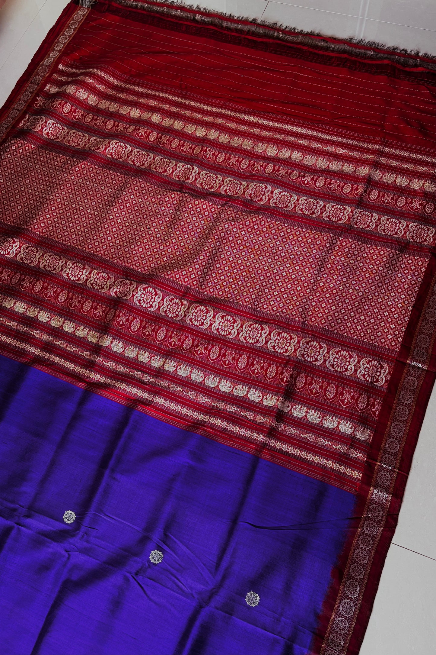 Odisha Ikkat Jalla Work Pure Silk Saree - Indigo