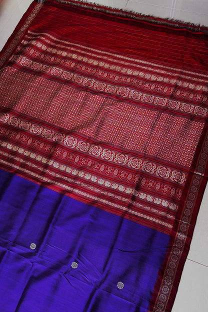 Odisha Ikkat Jalla Work Pure Silk Saree - Indigo
