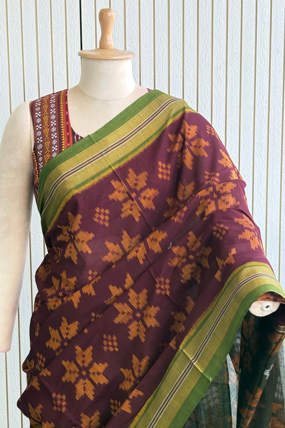 Odisha Ikkat Khandua Cotton Saree - Coffee