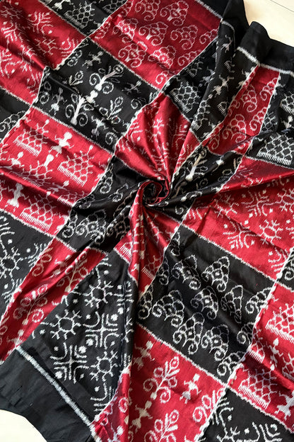 Exclusive Odisha Ikkat Nuapatna Silk Saree - Red & Black