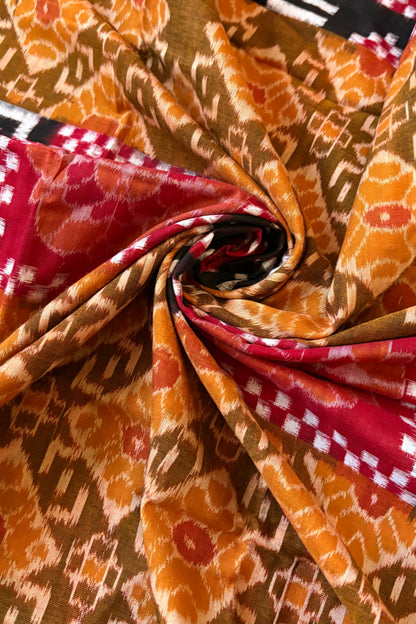 Sambalpuri Pure Cotton Saree - Mustard & Red