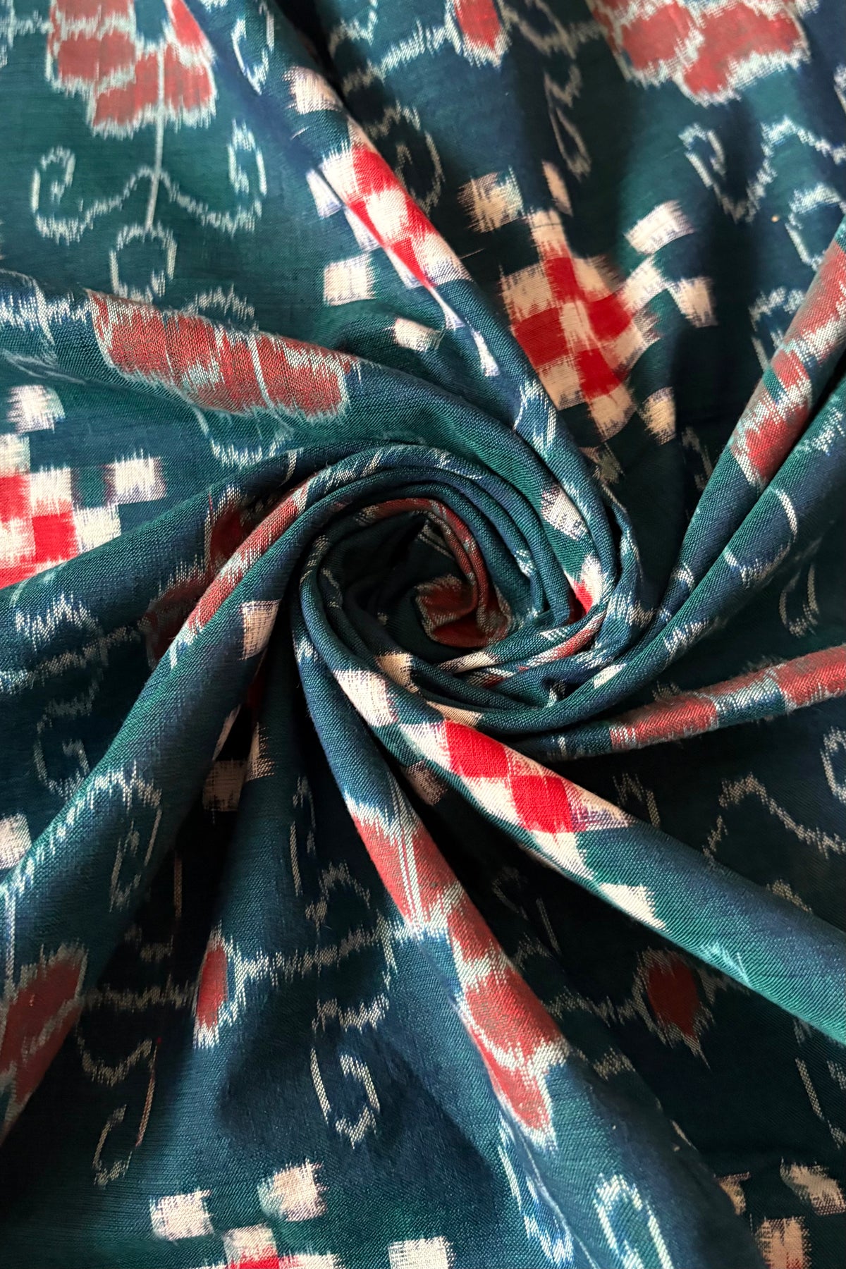 Sambalpuri Pure Cotton Saree - Deep Teal Green