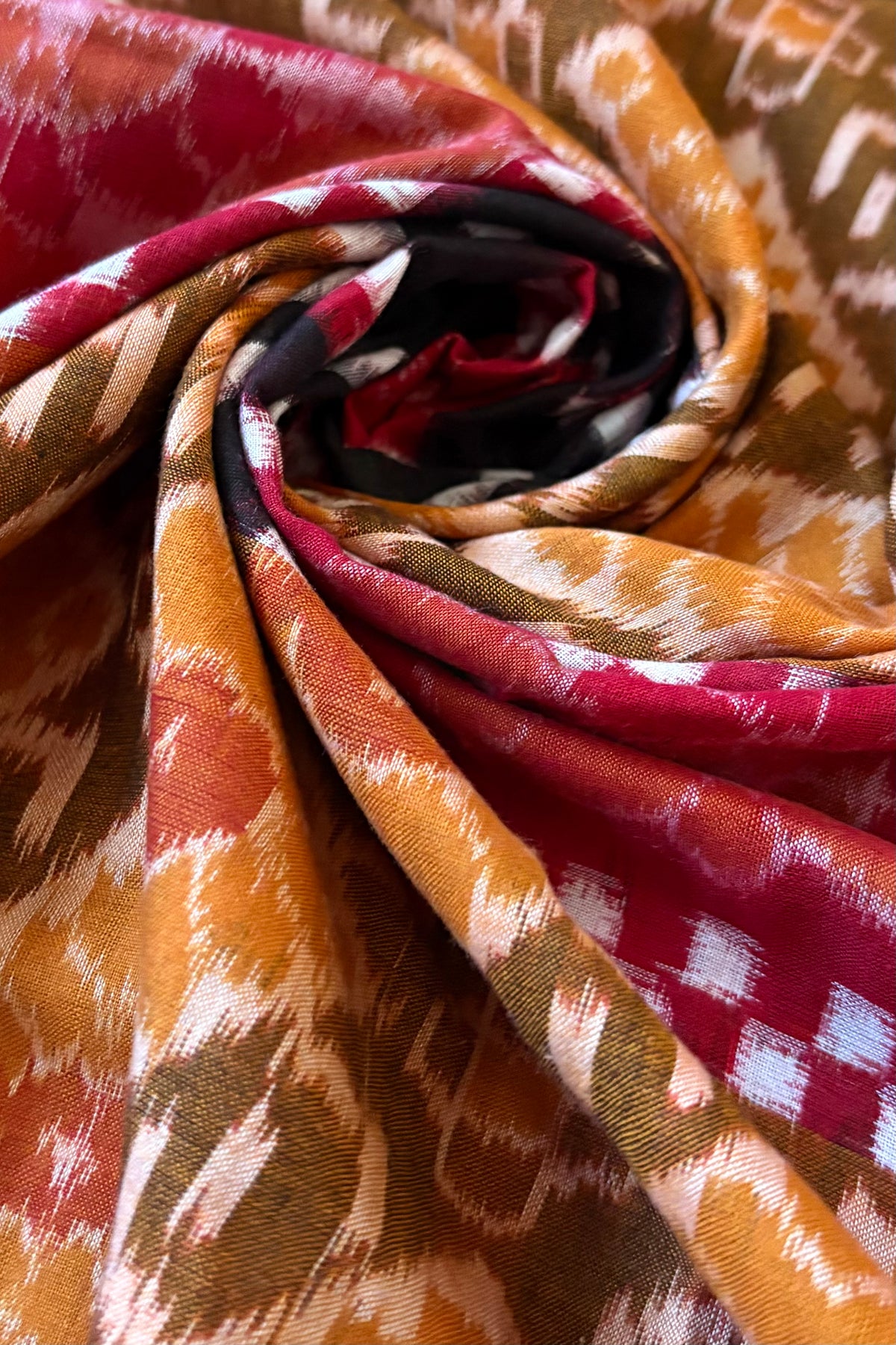 Sambalpuri Pure Cotton Saree - Mustard & Red