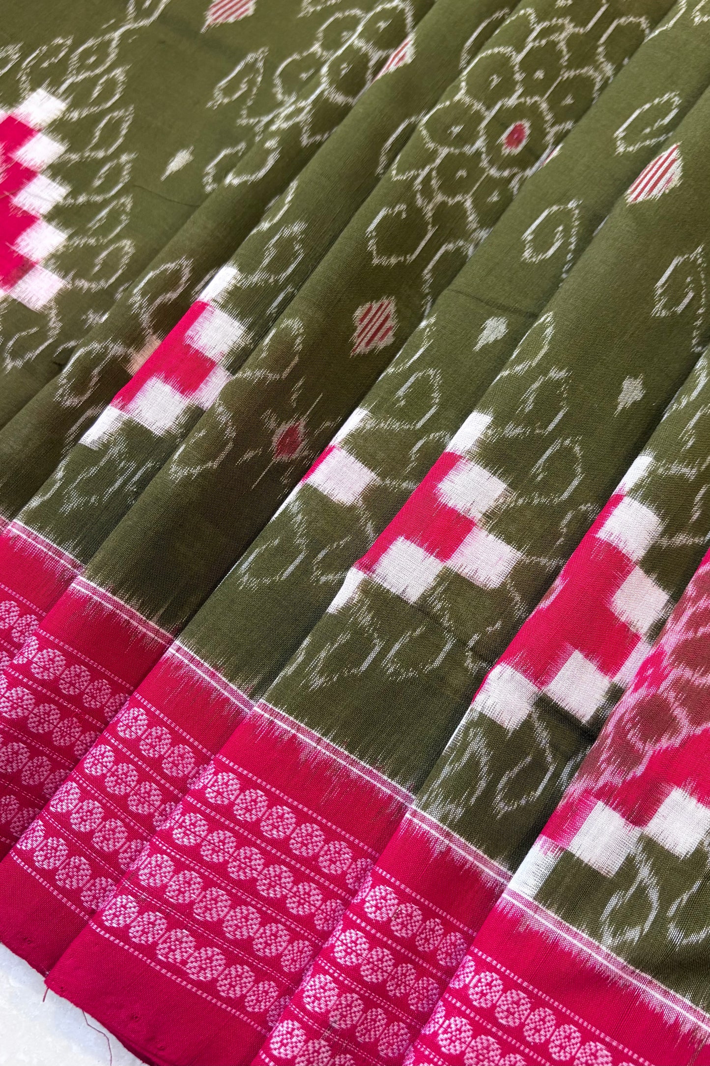 Sambalpuri Pure Cotton Saree - Mehendi Green