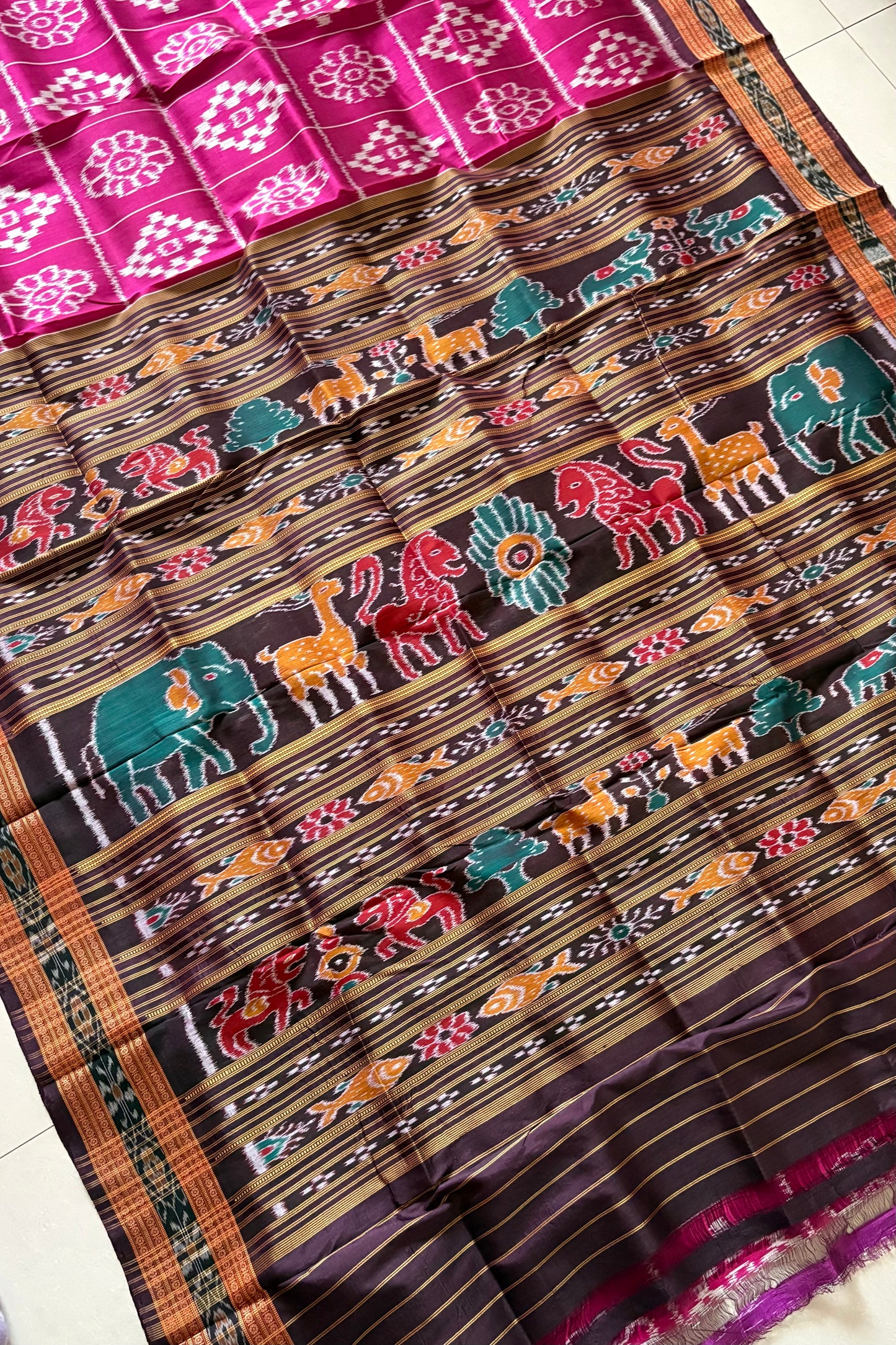 Exclusive Odisha Ikkat Nuapatna Silk Saree - Rani Pink