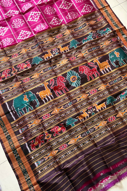 Exclusive Odisha Ikkat Nuapatna Silk Saree - Rani Pink