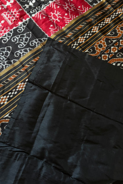 Exclusive Odisha Ikkat Nuapatna Silk Saree - Red & Black
