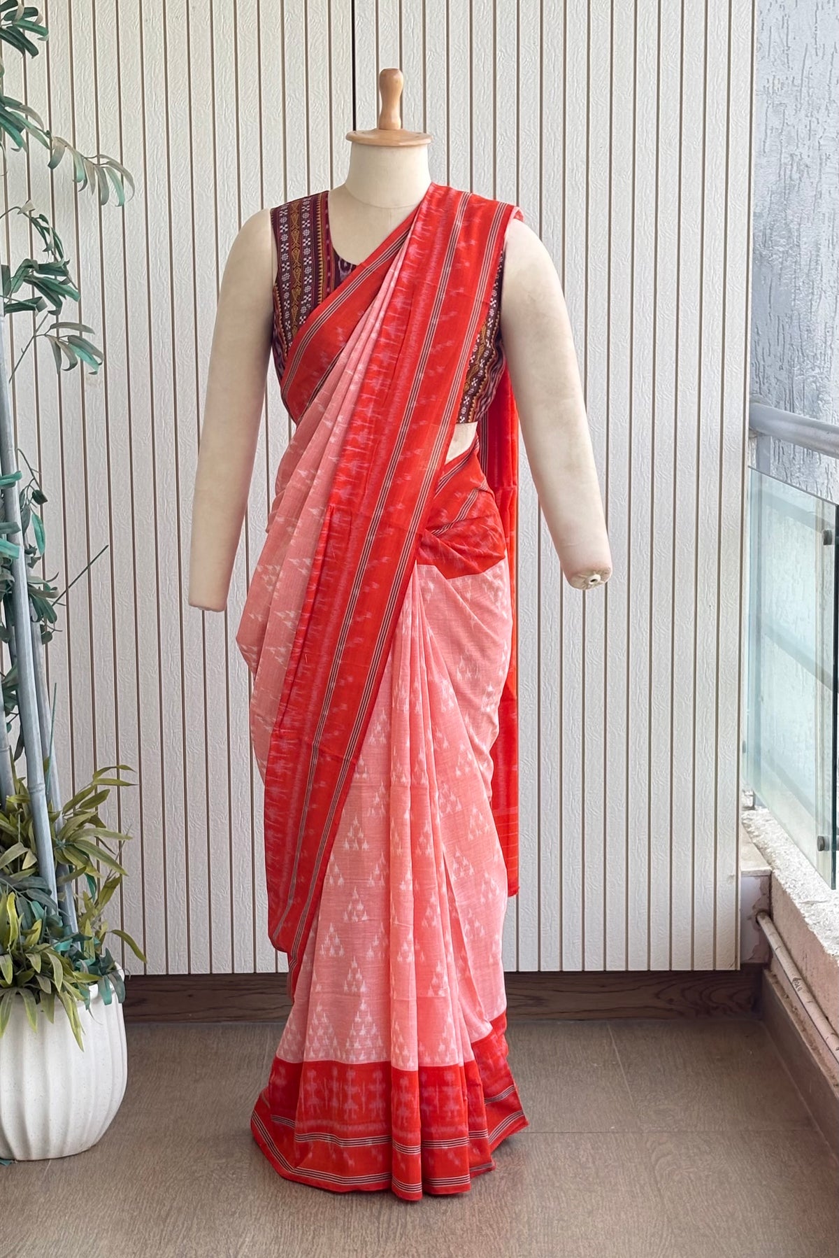 Odisha Ikkat Khandua Cotton Saree - Peach
