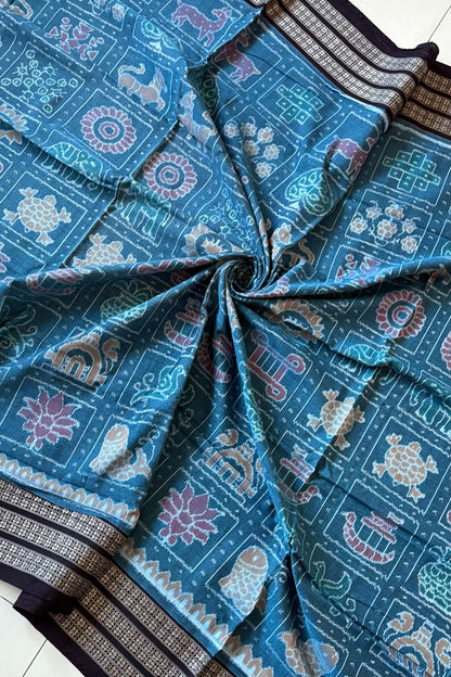 Exclusive Nabakothi Sambalpuri Cotton Saree: Light Teal