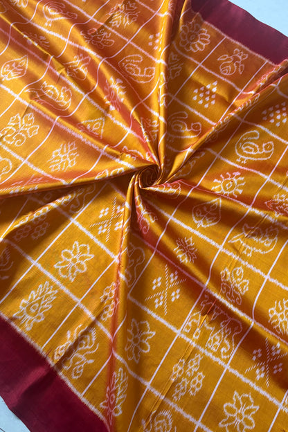 Exclusive Odisha Ikkat Nabakothi Pure Silk Saree- Dual tone Yellow