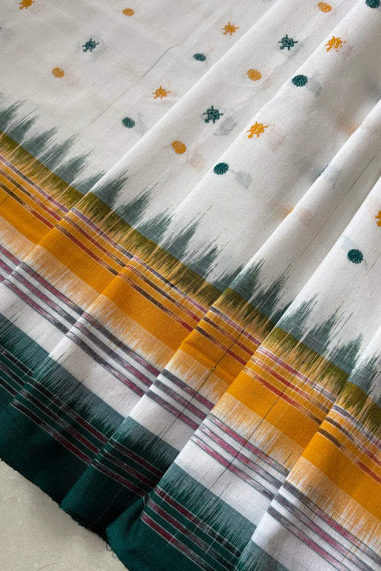 Exclusive  Khandua Cotton Saree - White & Green