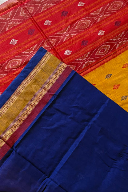 Sambalpuri Pure Cotton Kathifera Saree - White
