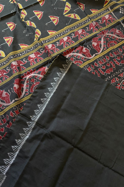 Exclusive Odisha Ikkat Khandua Cotton Saree - Black
