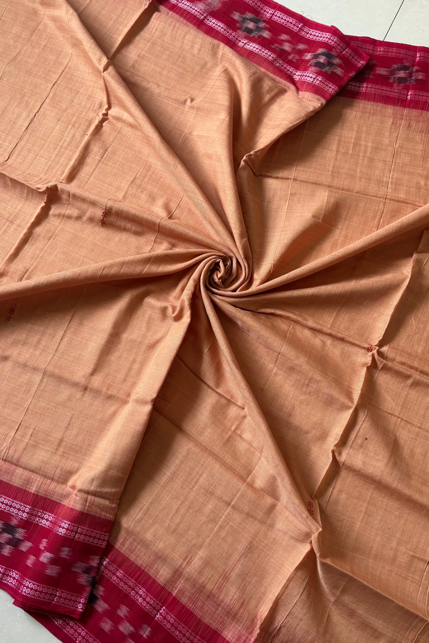 Plain Body Khandua Cotton Saree - Peachy Brown