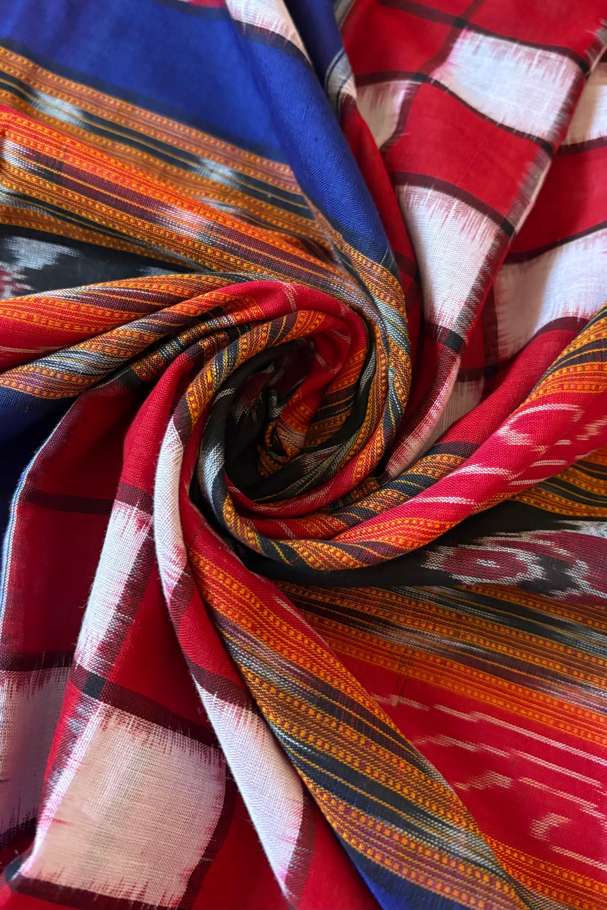 Sambalpuri Bichitrapuri Pure Cotton Saree: Blue, Red & Black