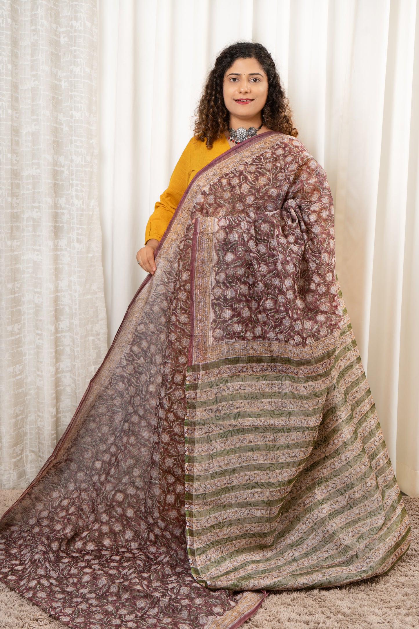 Hand Block Print Kota Doria Saree
