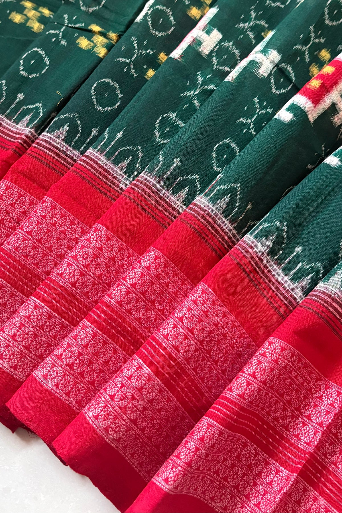 Sambalpuri Pure Cotton Saree - Bottle Green