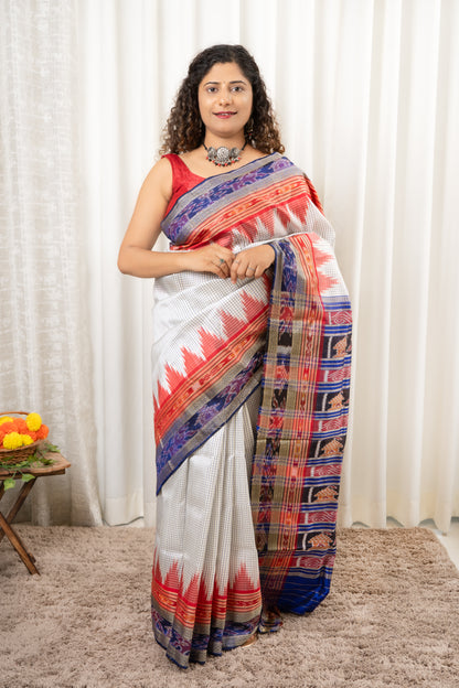 Sachipaar Khandua Silk Saree: White