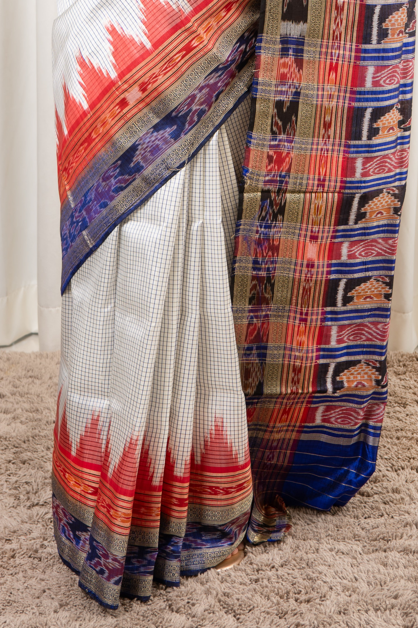 Sachipaar Khandua Silk Saree: White